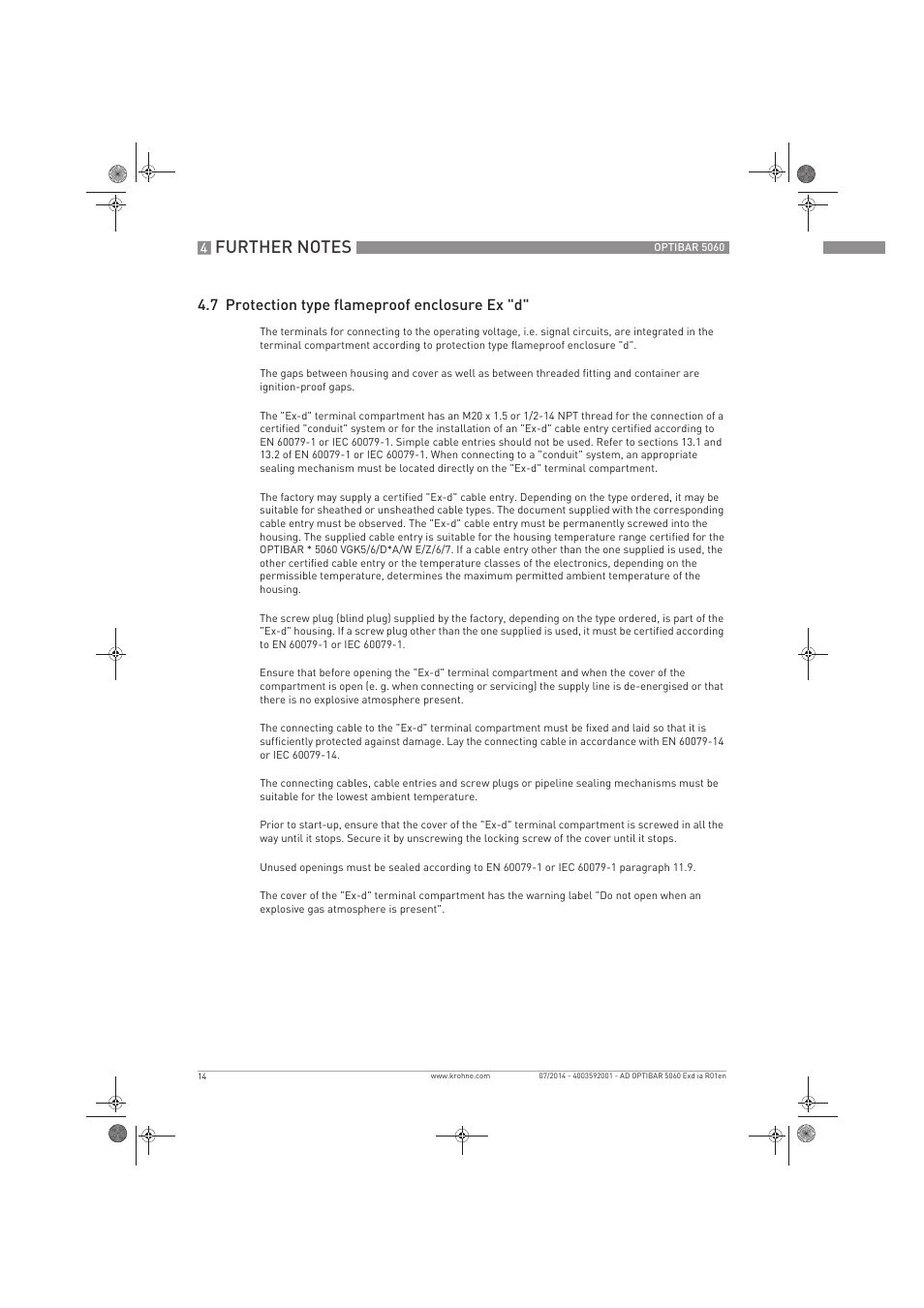 7 protection type flameproof enclosure ex "d | KROHNE OPTIBAR PM 5060 C Ex d ia EN User Manual | Page 14 / 16