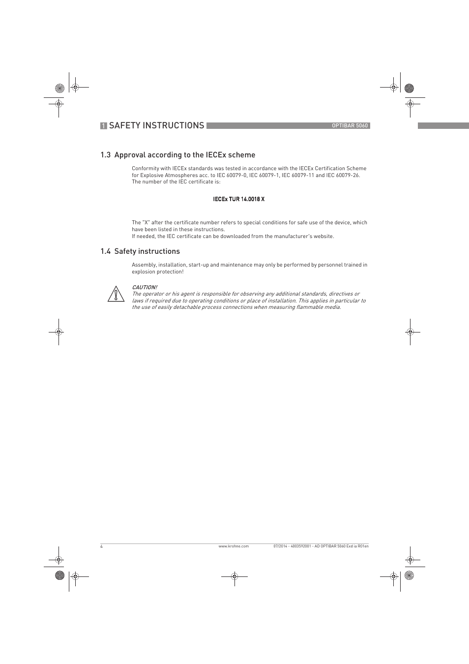 Safety instructions, 3 approval according to the iecex scheme, 4 safety instructions | KROHNE OPTIBAR PM 5060 C Ex d ia EN User Manual | Page 4 / 16