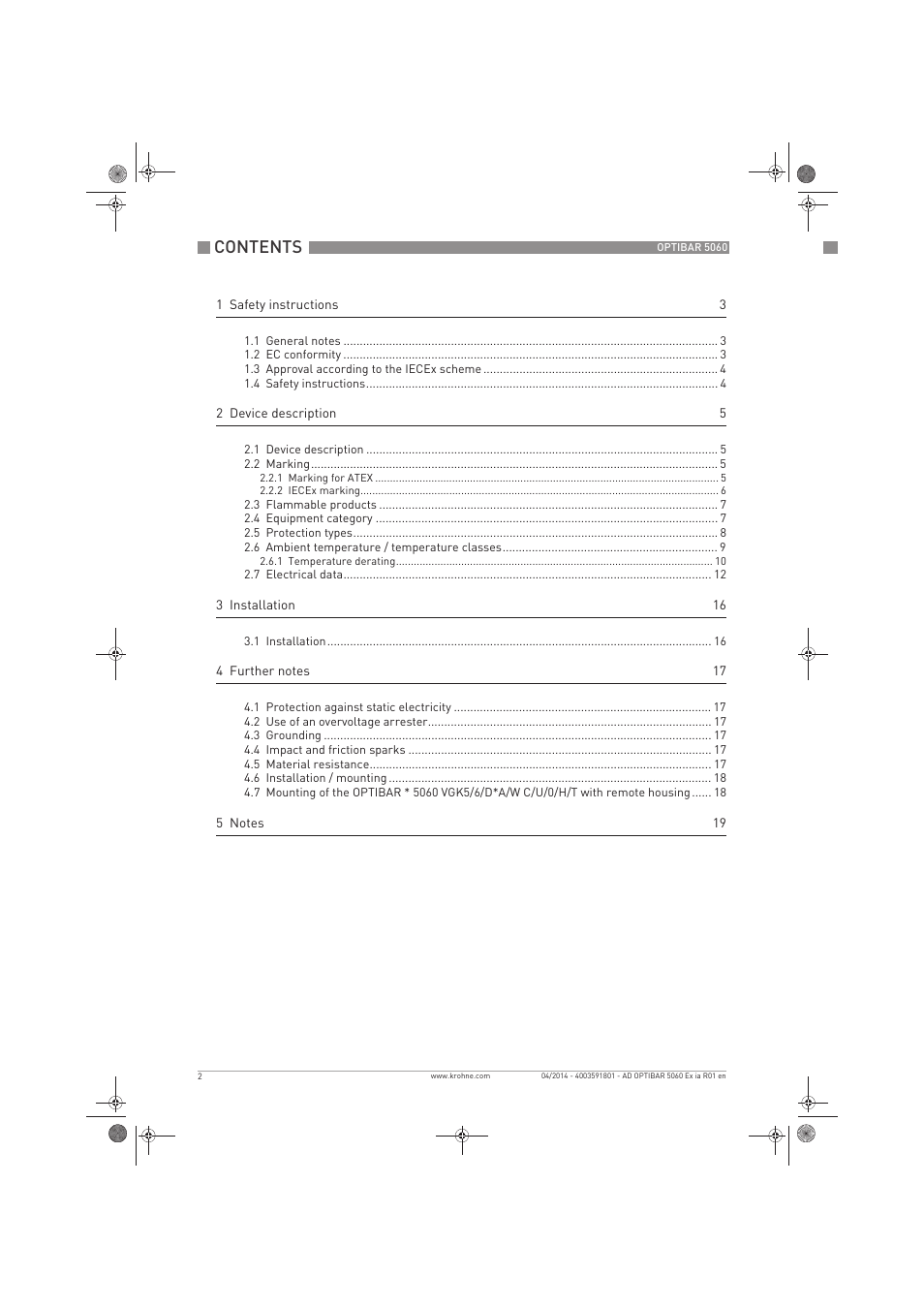 KROHNE OPTIBAR PM 5060 C Ex ia EN User Manual | Page 2 / 20