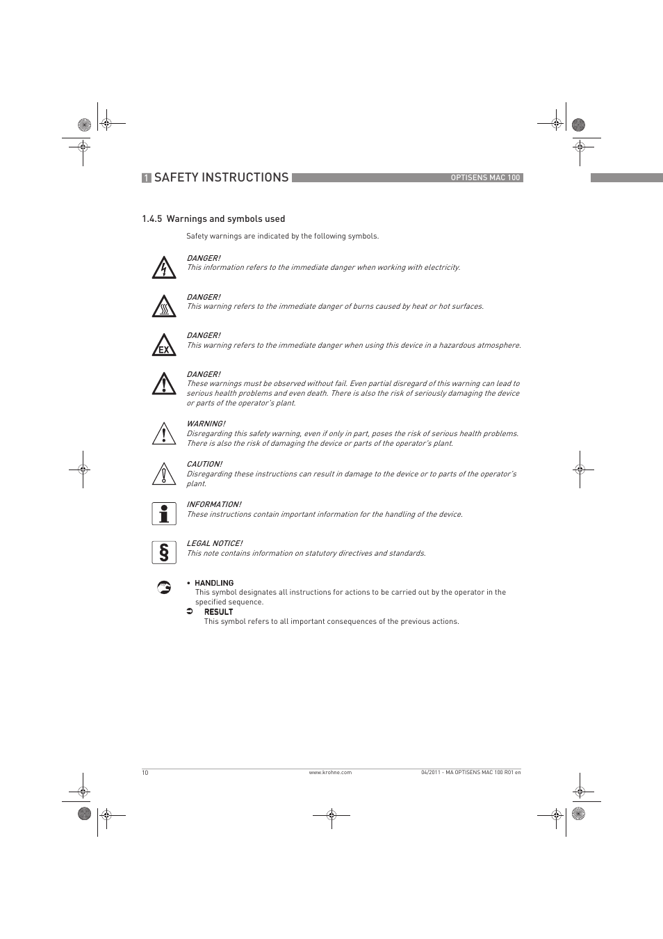 Safety instructions | KROHNE MAC 100 EN User Manual | Page 10 / 84