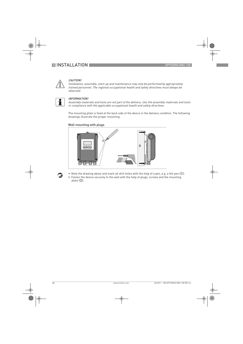 Installation | KROHNE MAC 100 EN User Manual | Page 18 / 84