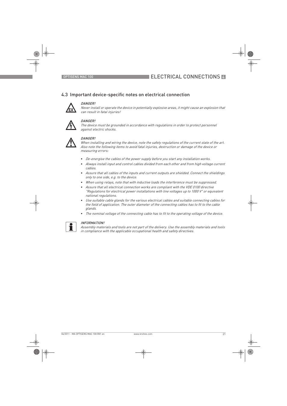 Electrical connections | KROHNE MAC 100 EN User Manual | Page 21 / 84