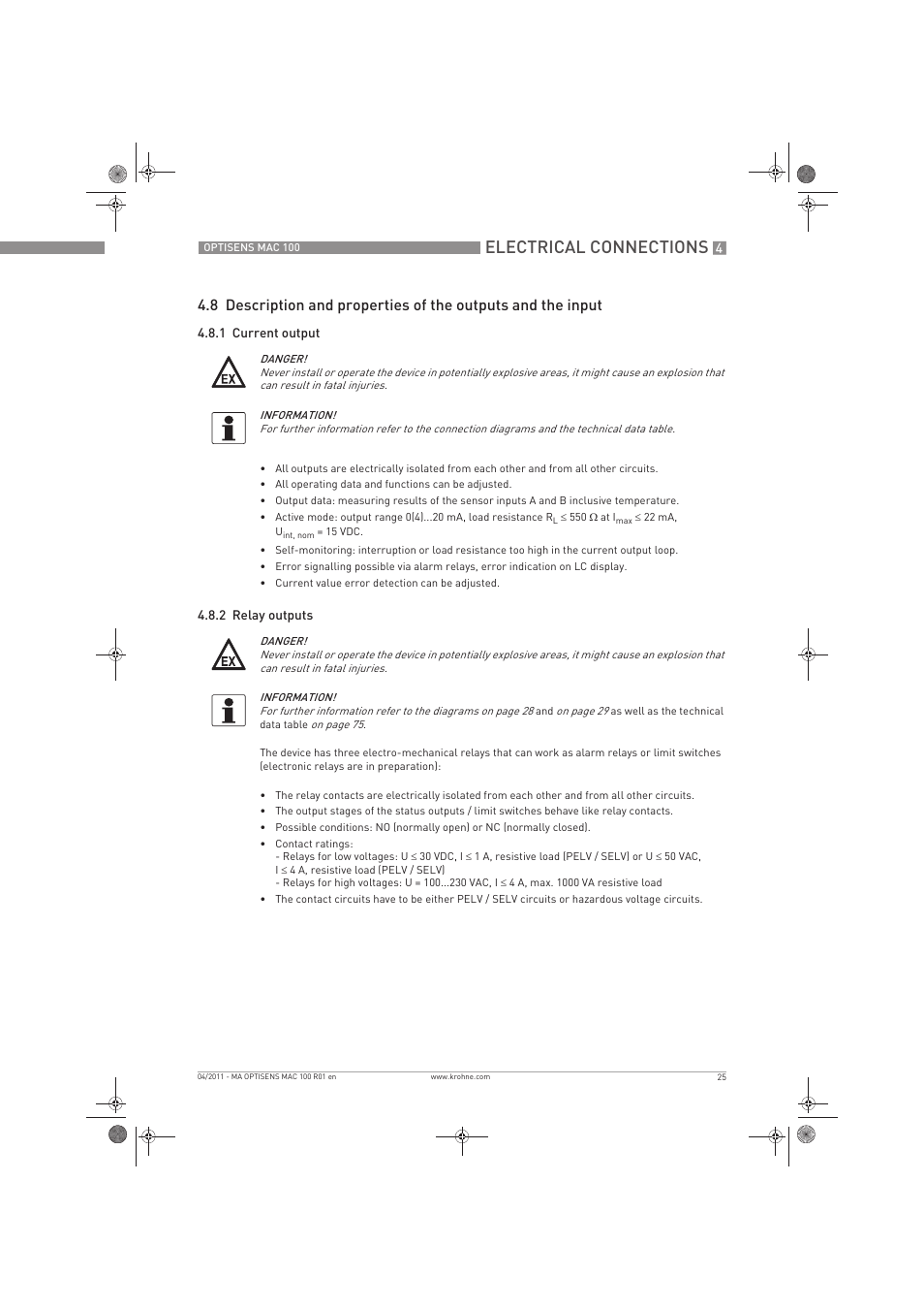 Electrical connections | KROHNE MAC 100 EN User Manual | Page 25 / 84