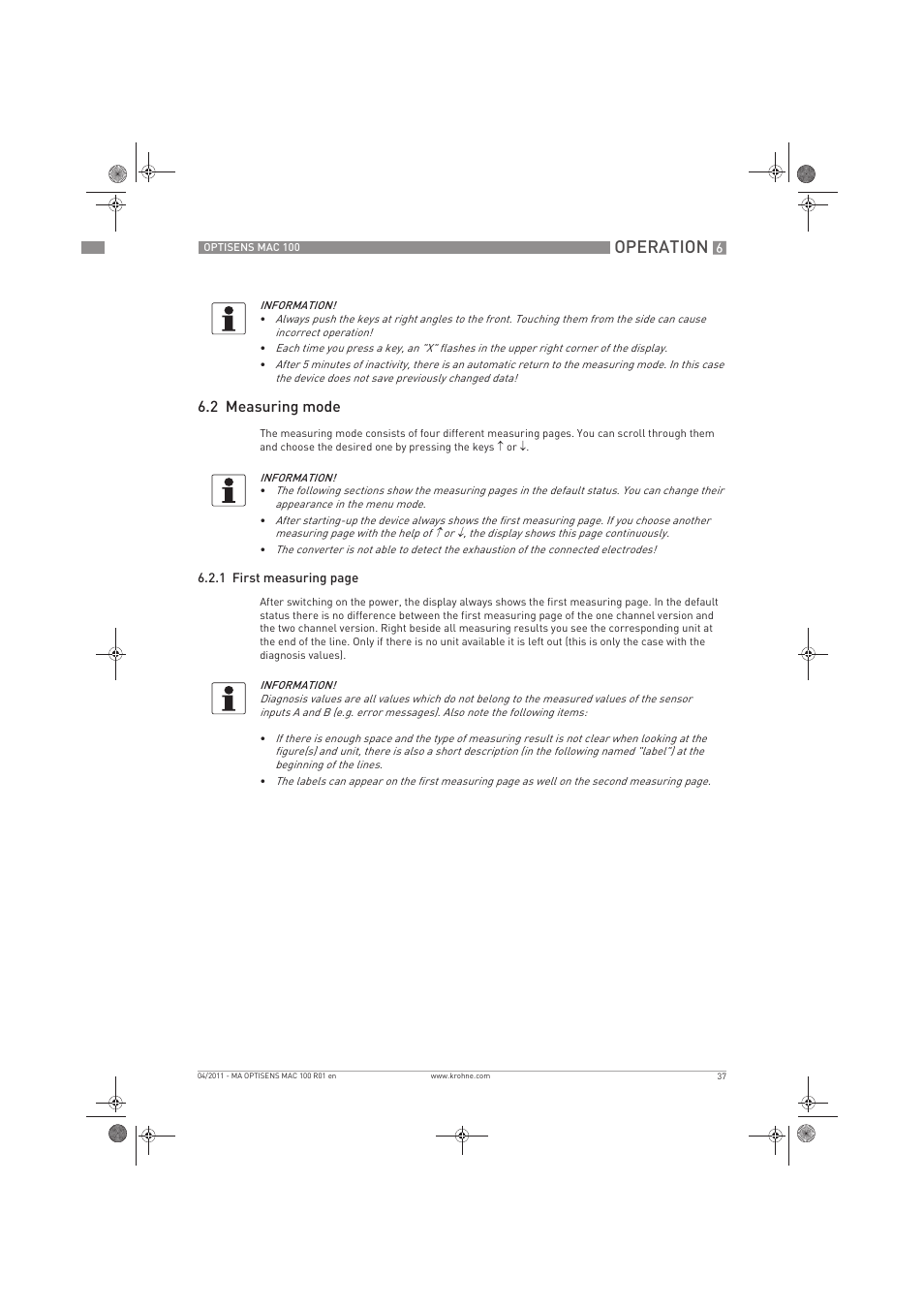 Operation, 2 measuring mode | KROHNE MAC 100 EN User Manual | Page 37 / 84