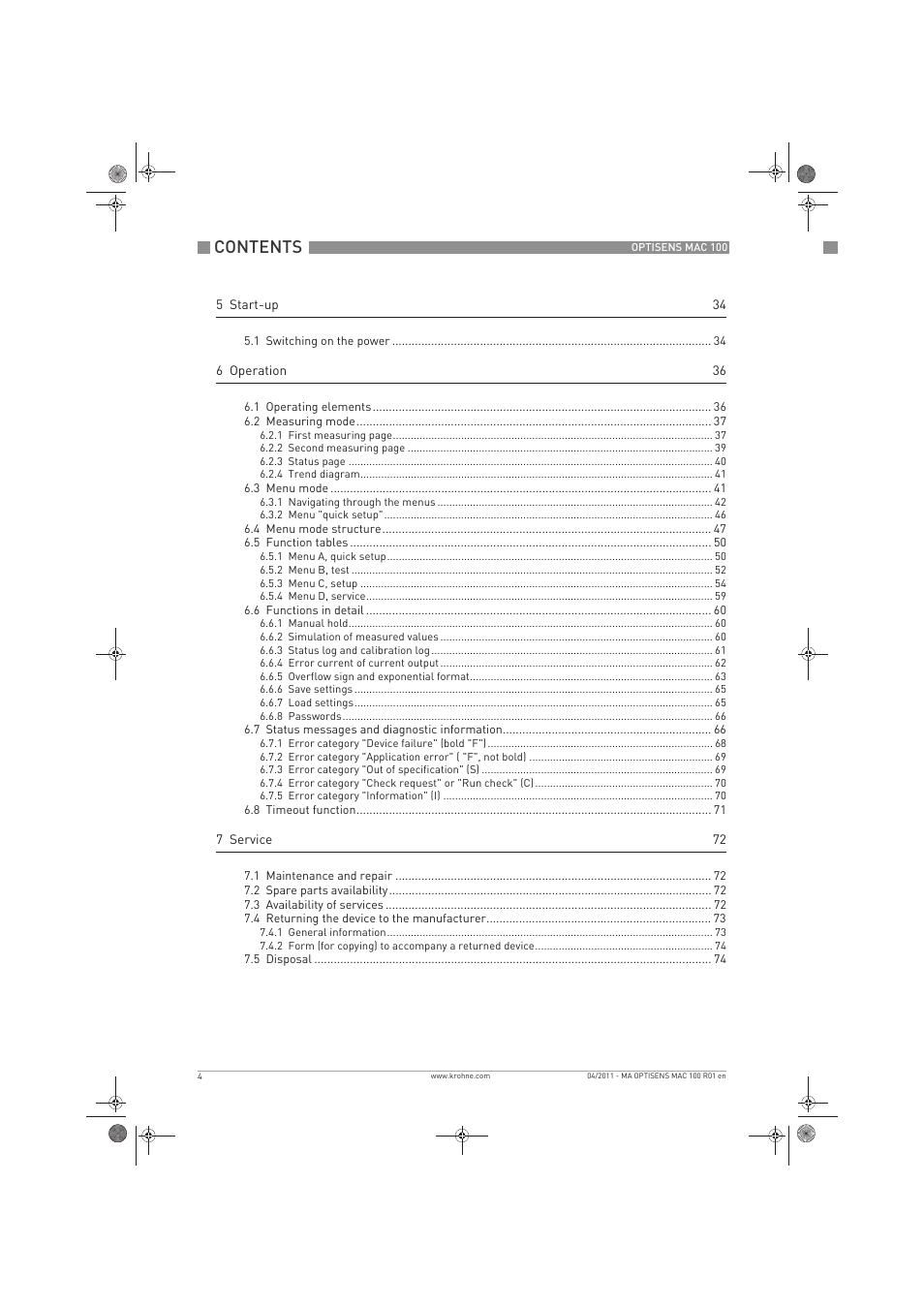 KROHNE MAC 100 EN User Manual | Page 4 / 84