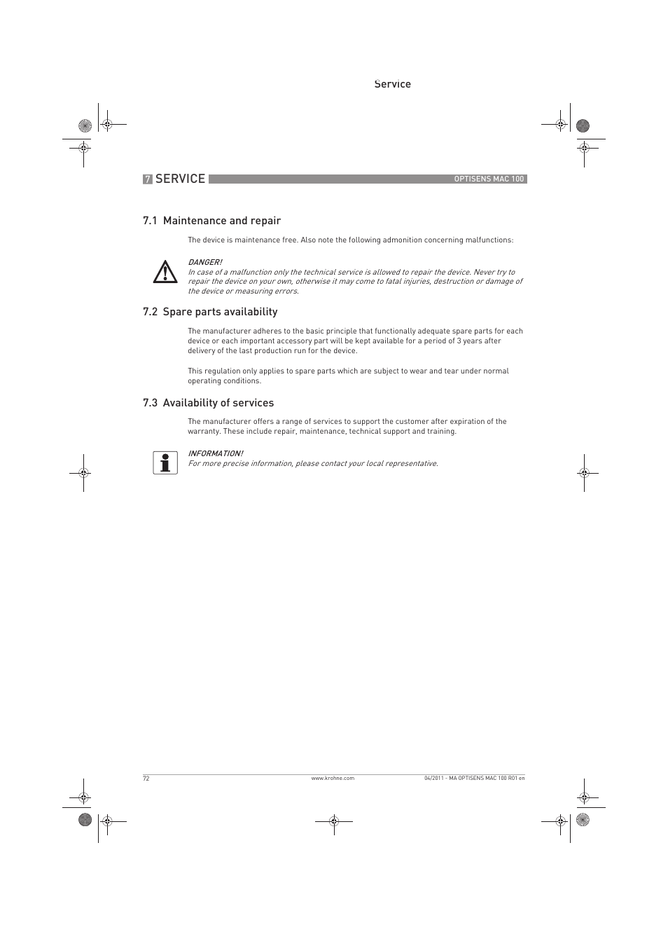 Service | KROHNE MAC 100 EN User Manual | Page 72 / 84