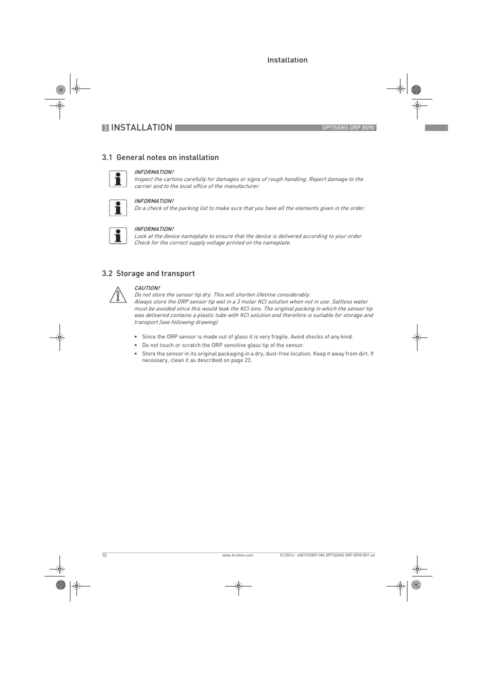 Installation | KROHNE OPTISENS ORP 8590 EN User Manual | Page 10 / 32