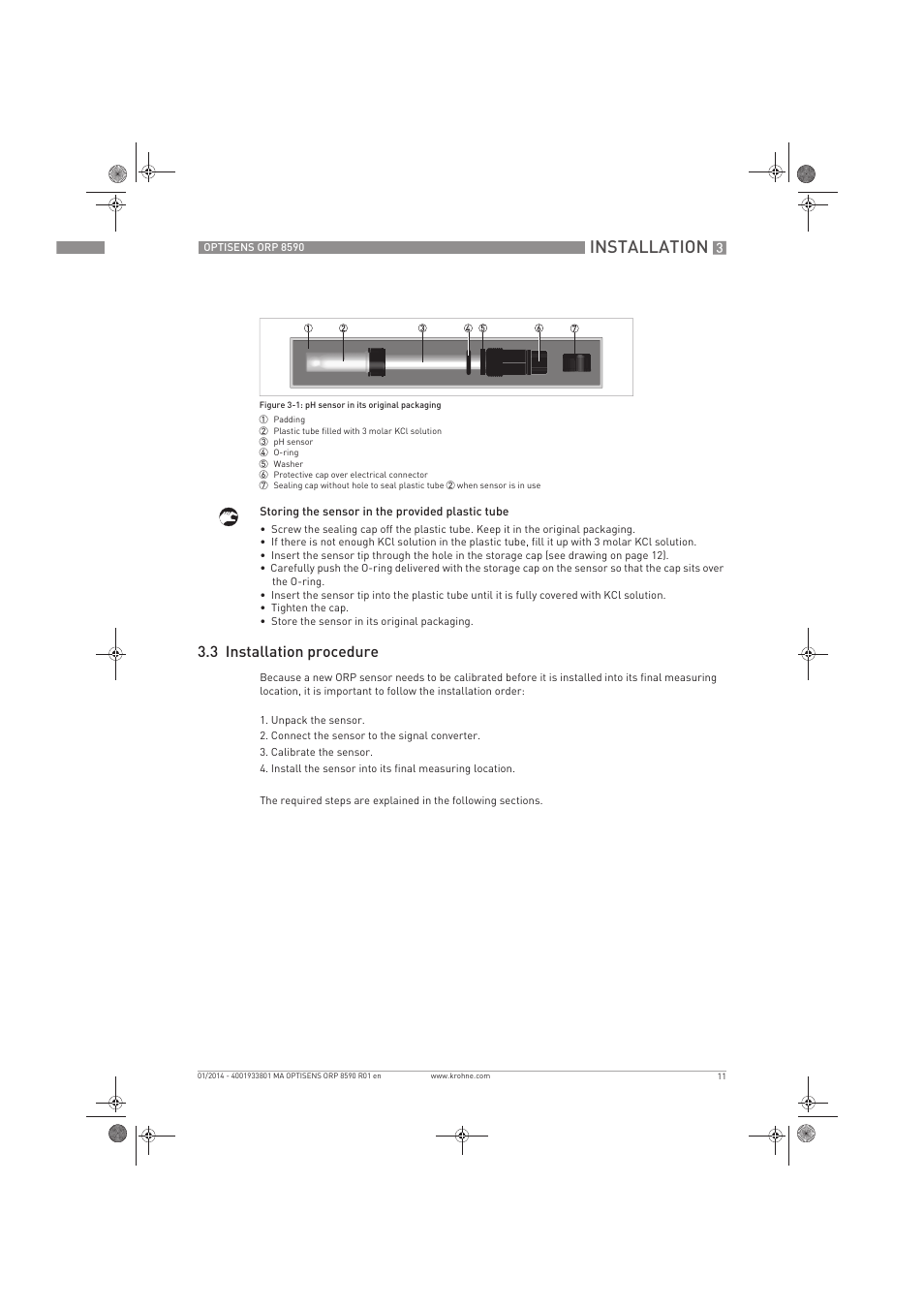 Installation, 3 installation procedure | KROHNE OPTISENS ORP 8590 EN User Manual | Page 11 / 32