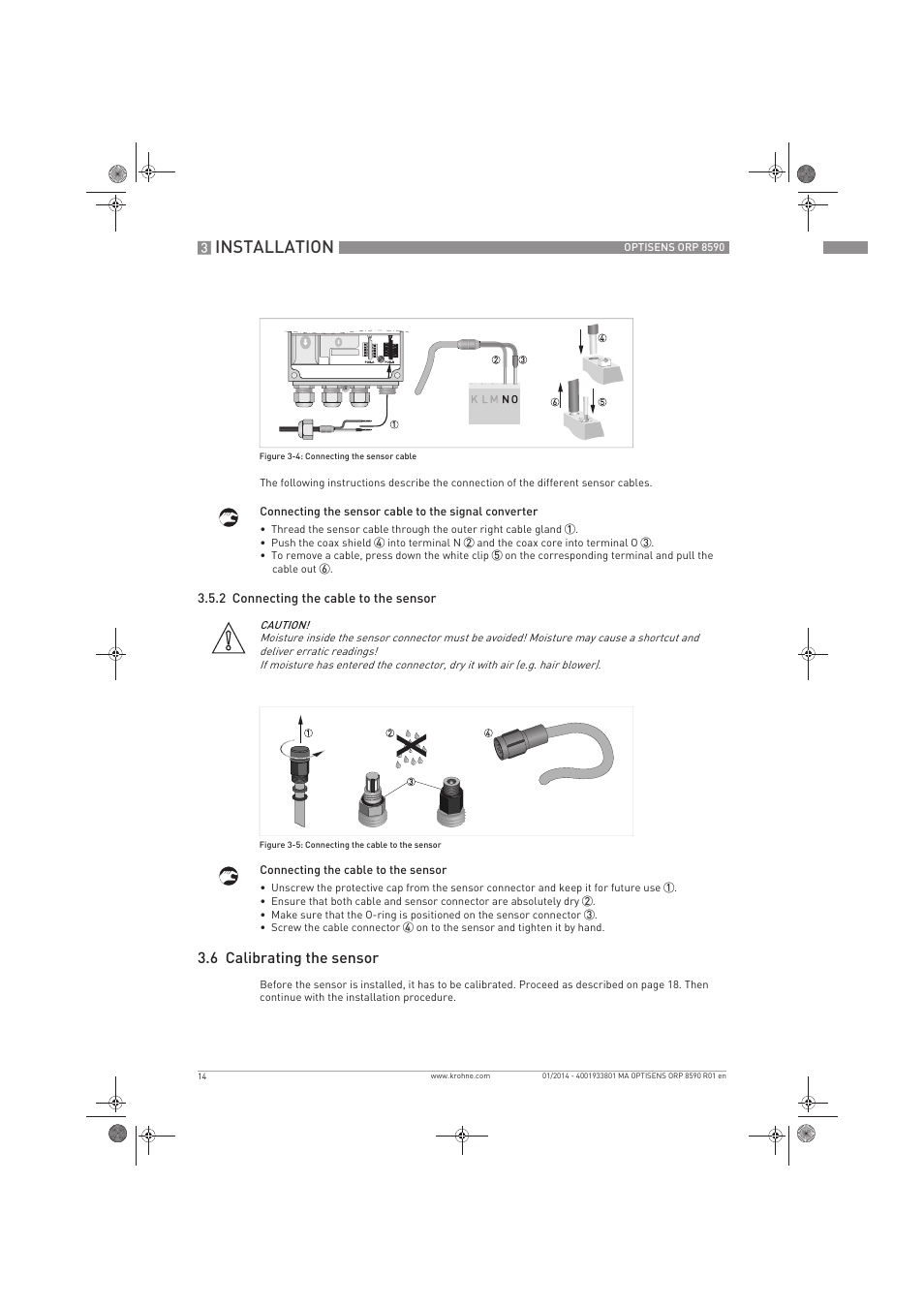 Installation, 6 calibrating the sensor | KROHNE OPTISENS ORP 8590 EN User Manual | Page 14 / 32