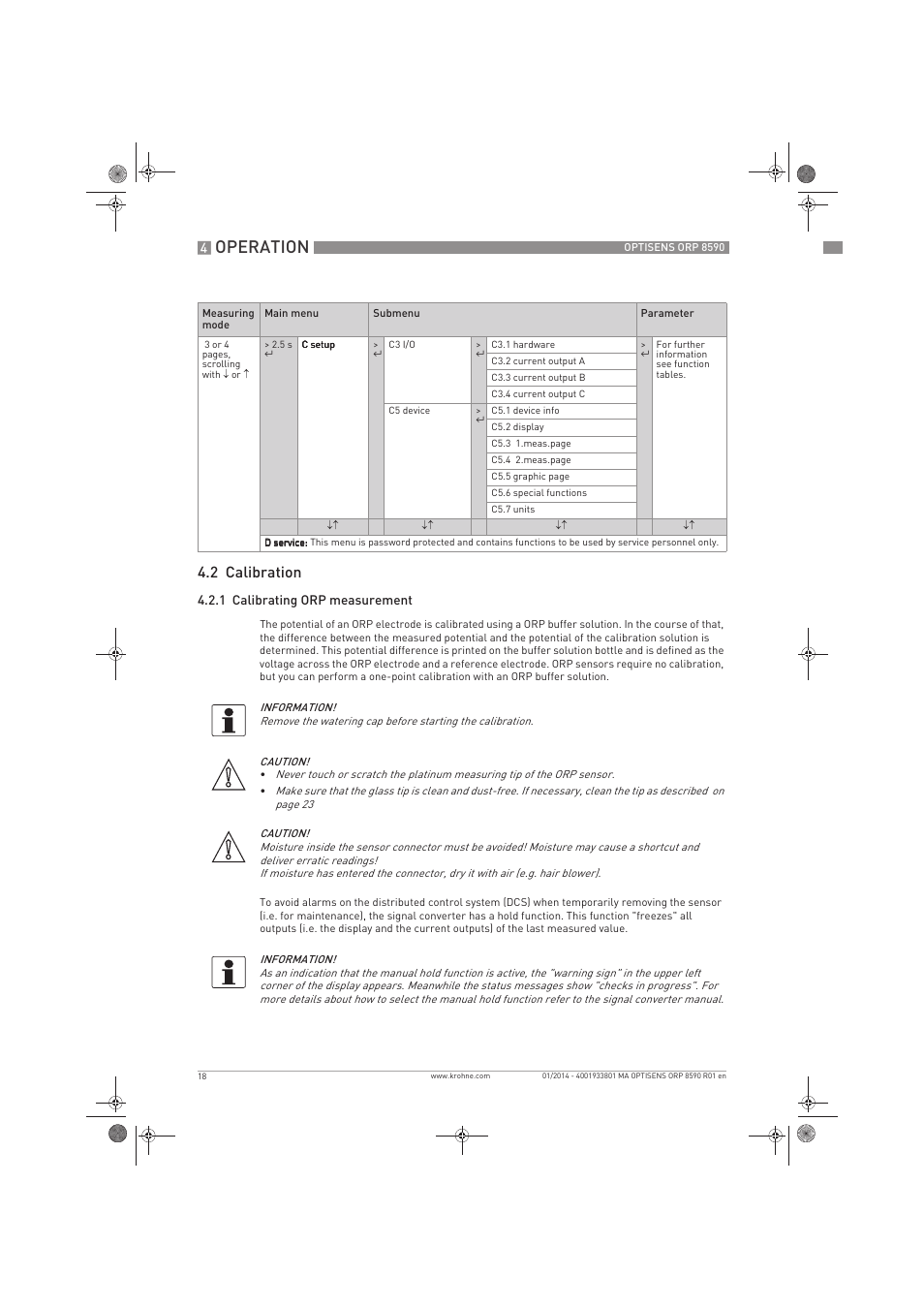 Operation, 2 calibration | KROHNE OPTISENS ORP 8590 EN User Manual | Page 18 / 32