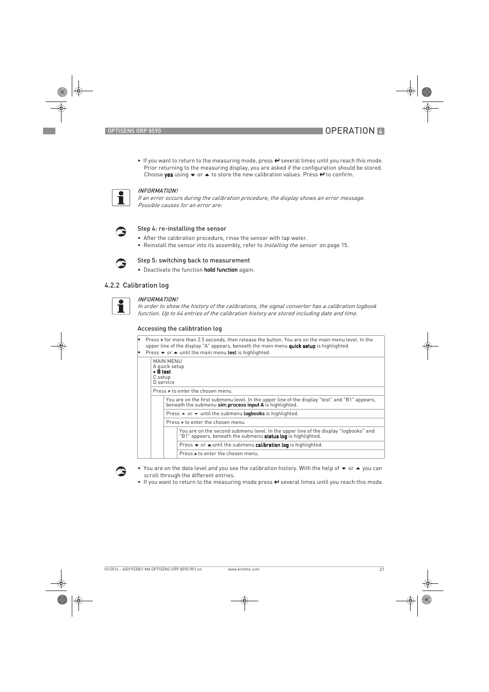 Operation | KROHNE OPTISENS ORP 8590 EN User Manual | Page 21 / 32