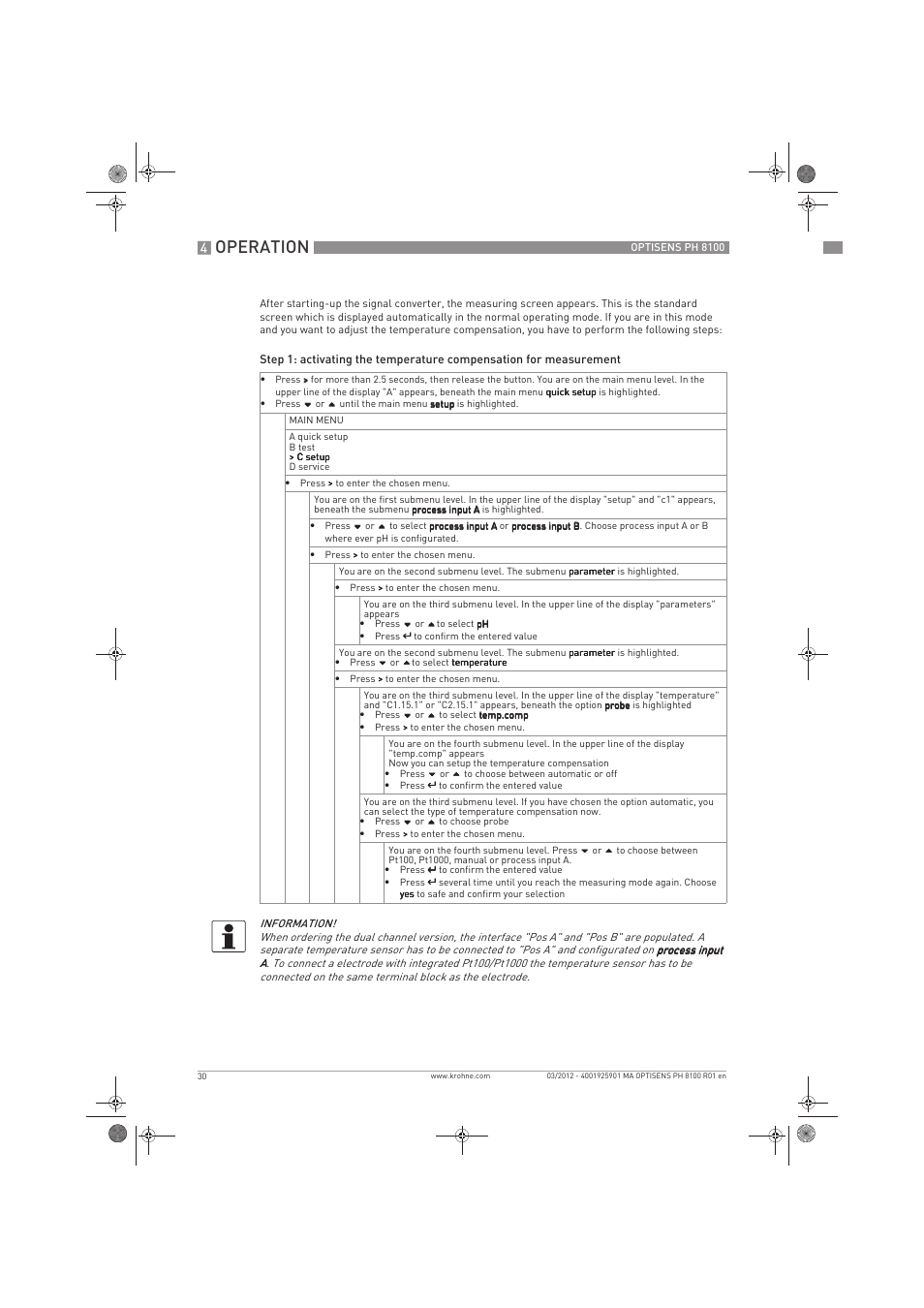 Operation | KROHNE OPTISENS PH 8100 EN User Manual | Page 30 / 52