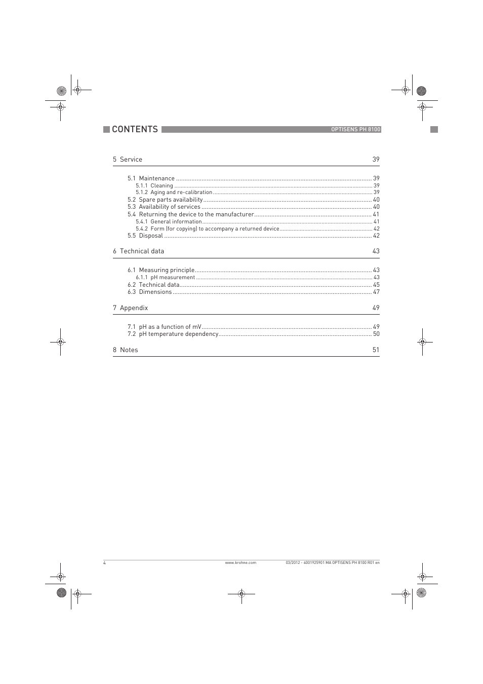 KROHNE OPTISENS PH 8100 EN User Manual | Page 4 / 52