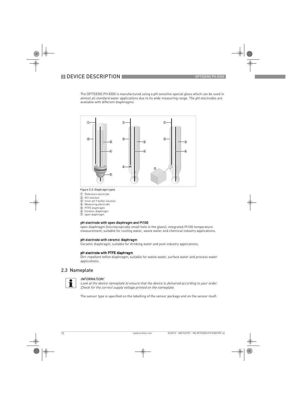 Device description, 3 nameplate | KROHNE OPTISENS PH 8300 EN User Manual | Page 10 / 52