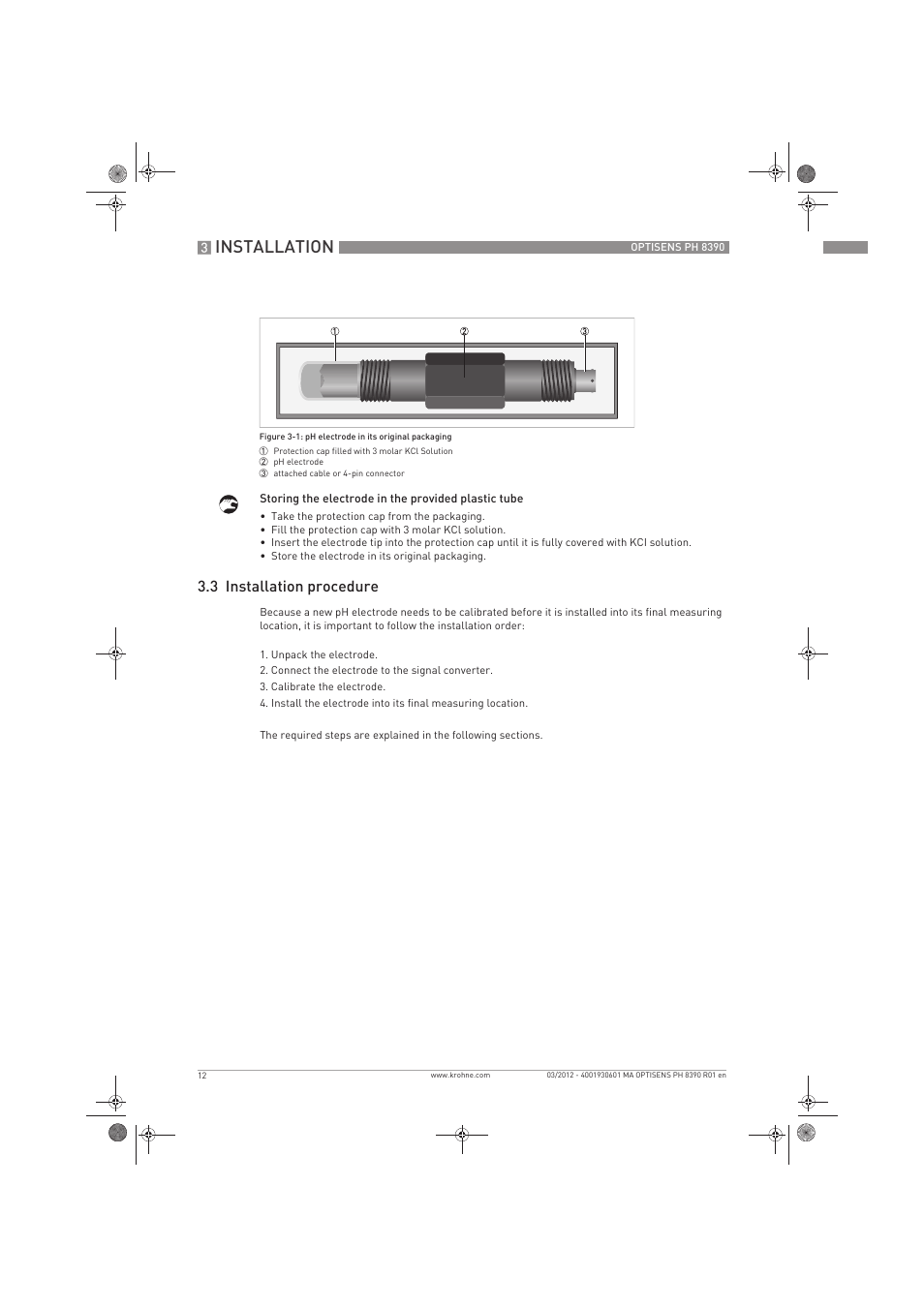 Installation, 3 installation procedure | KROHNE OPTISENS PH 8390 EN User Manual | Page 12 / 48