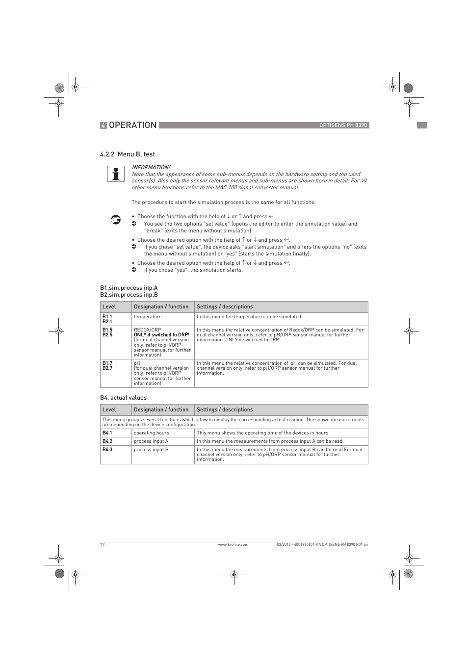 Operation | KROHNE OPTISENS PH 8390 EN User Manual | Page 22 / 48