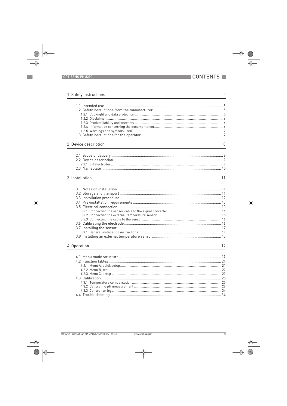 KROHNE OPTISENS PH 8390 EN User Manual | Page 3 / 48