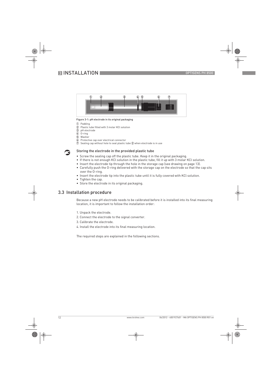 Installation, 3 installation procedure | KROHNE OPTISENS PH 8500 EN User Manual | Page 12 / 52