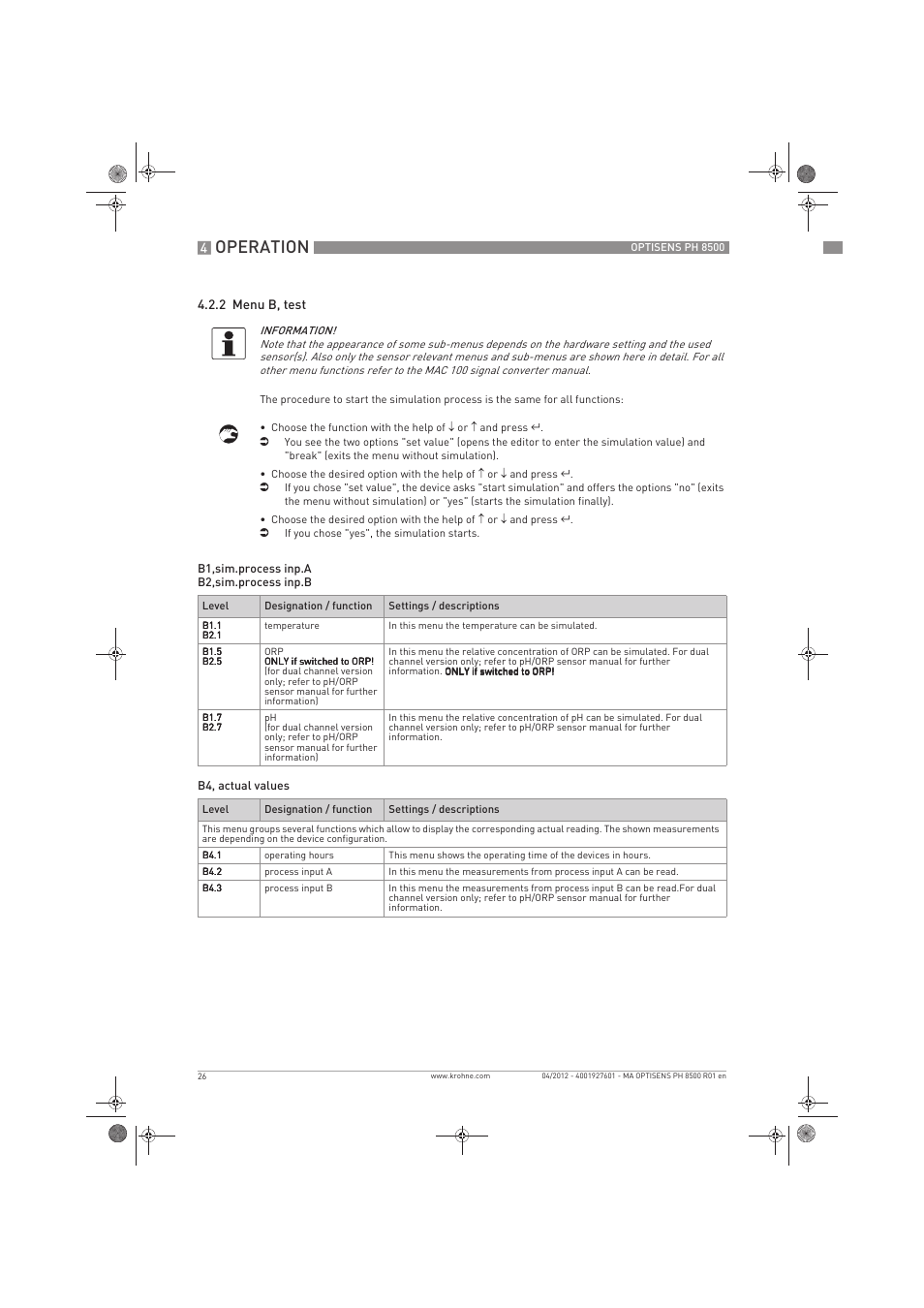 Operation | KROHNE OPTISENS PH 8500 EN User Manual | Page 26 / 52