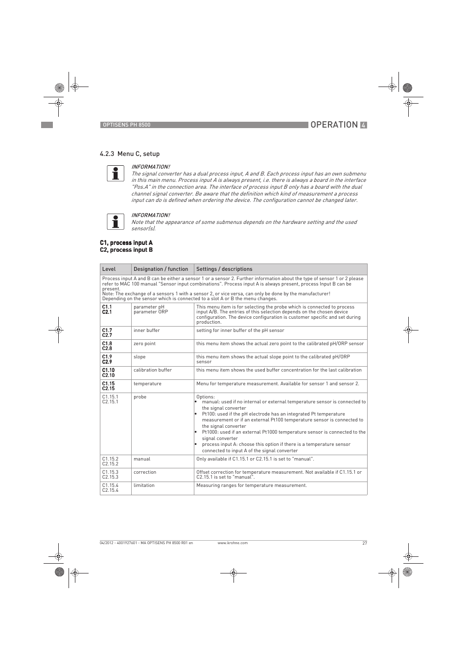 Operation | KROHNE OPTISENS PH 8500 EN User Manual | Page 27 / 52