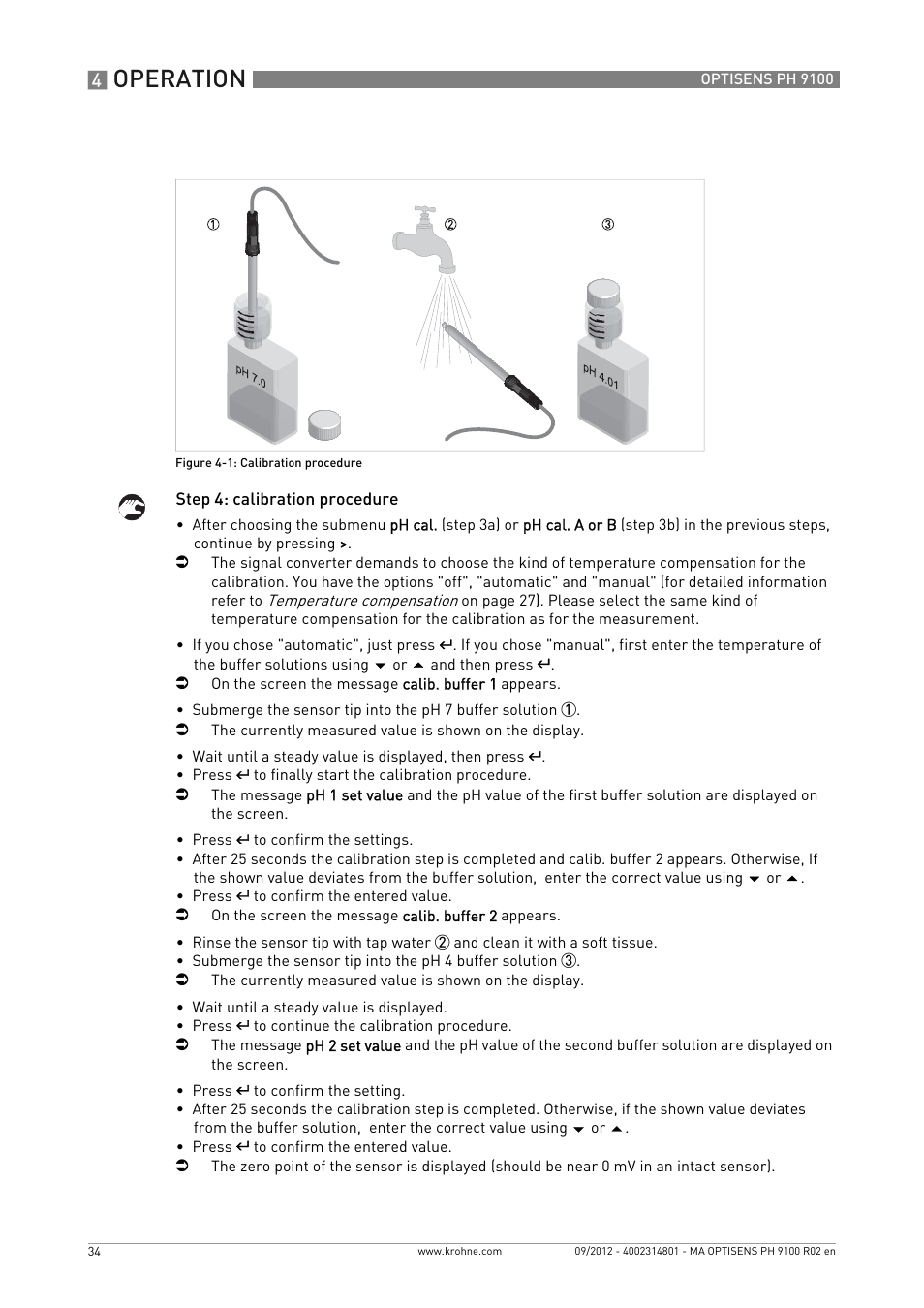Operation | KROHNE OPTISENS PH 9100 EN User Manual | Page 34 / 48