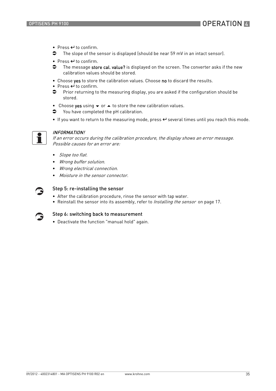 Operation | KROHNE OPTISENS PH 9100 EN User Manual | Page 35 / 48