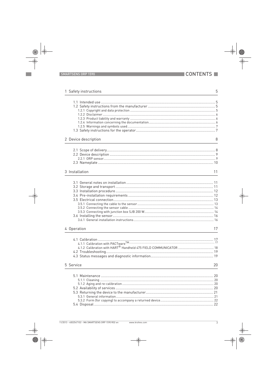 KROHNE SMARTSENS ORP 1590 EN User Manual | Page 3 / 36