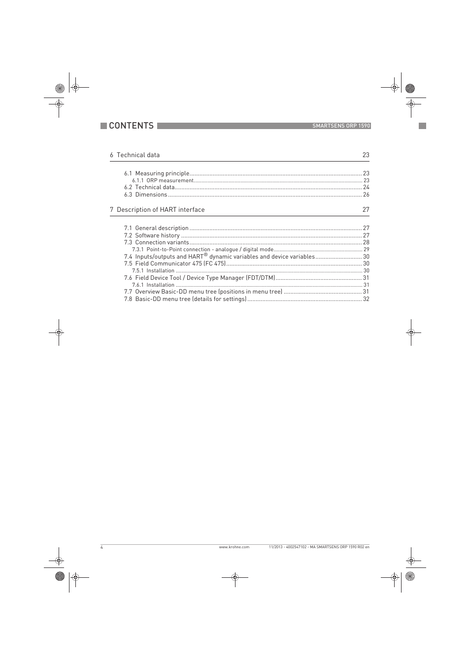 KROHNE SMARTSENS ORP 1590 EN User Manual | Page 4 / 36