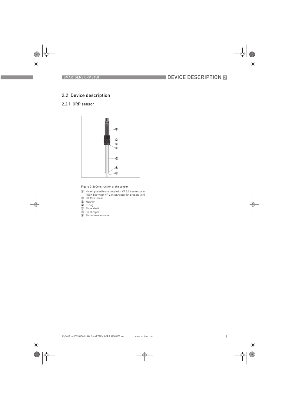 Device description, 2 device description | KROHNE SMARTSENS ORP 8150 EN User Manual | Page 9 / 36