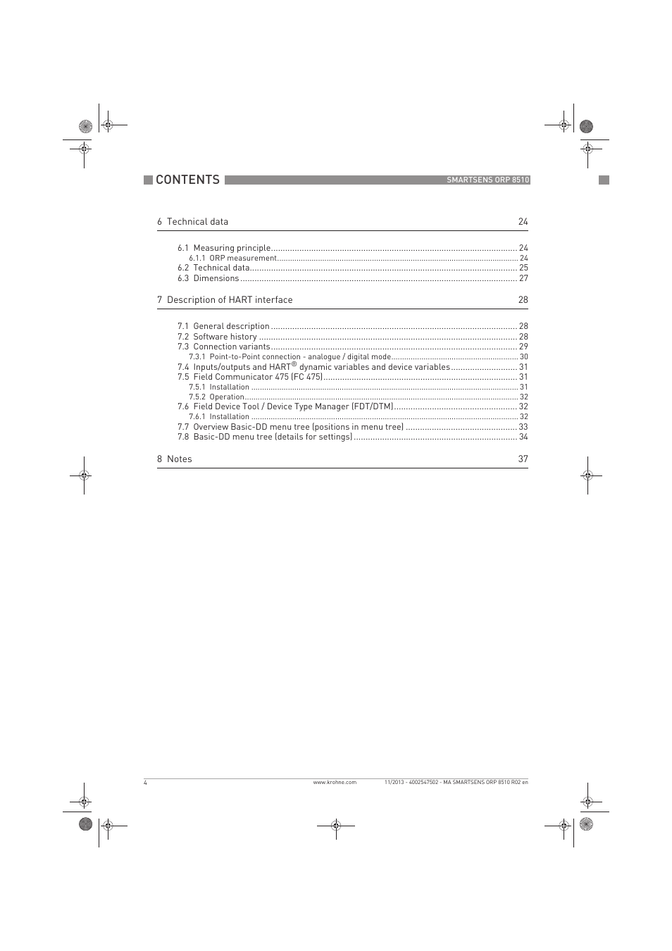 KROHNE SMARTSENS ORP 8510 EN User Manual | Page 4 / 40