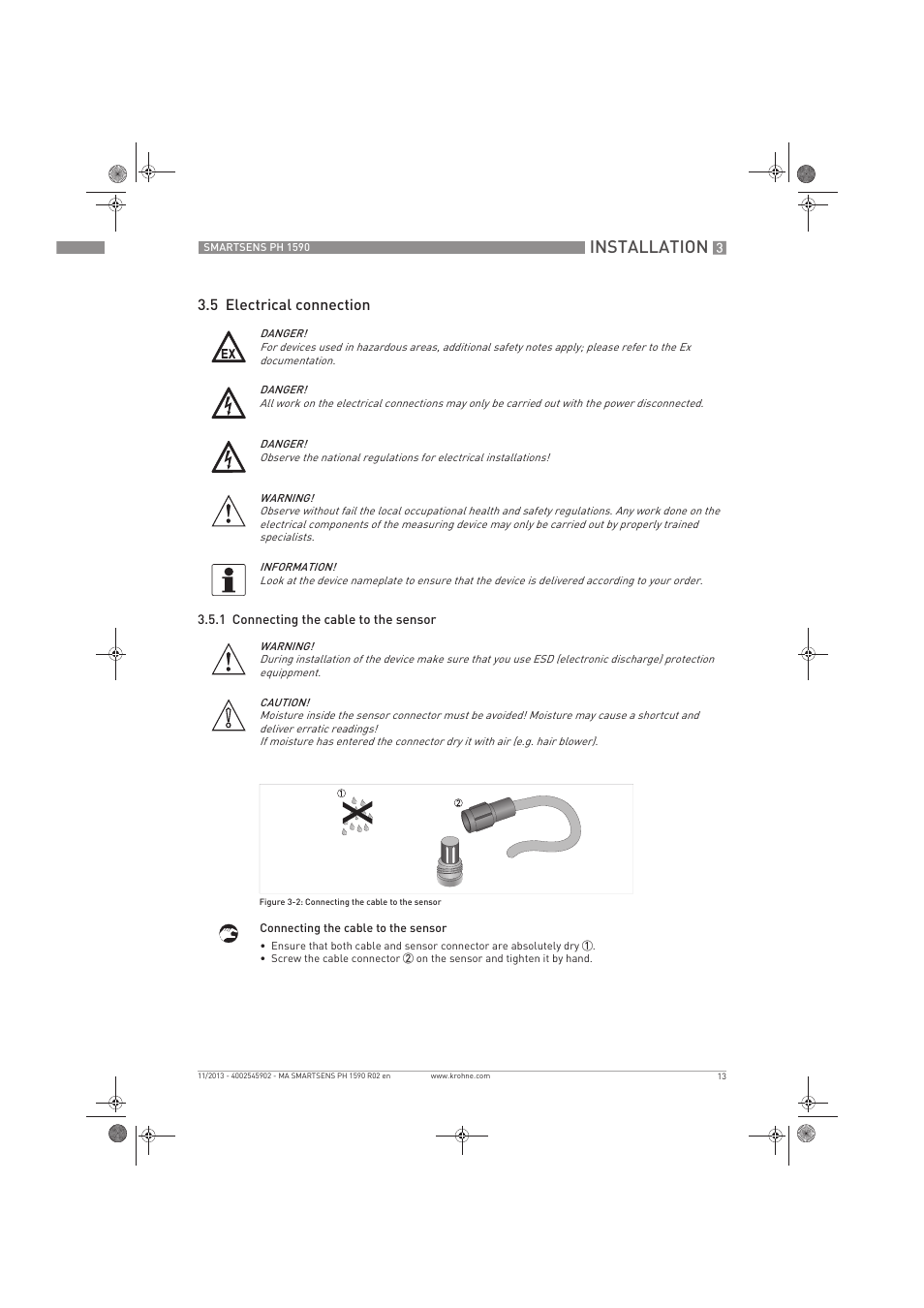 Installation, 5 electrical connection | KROHNE SMARTSENS PH 1590 EN User Manual | Page 13 / 44