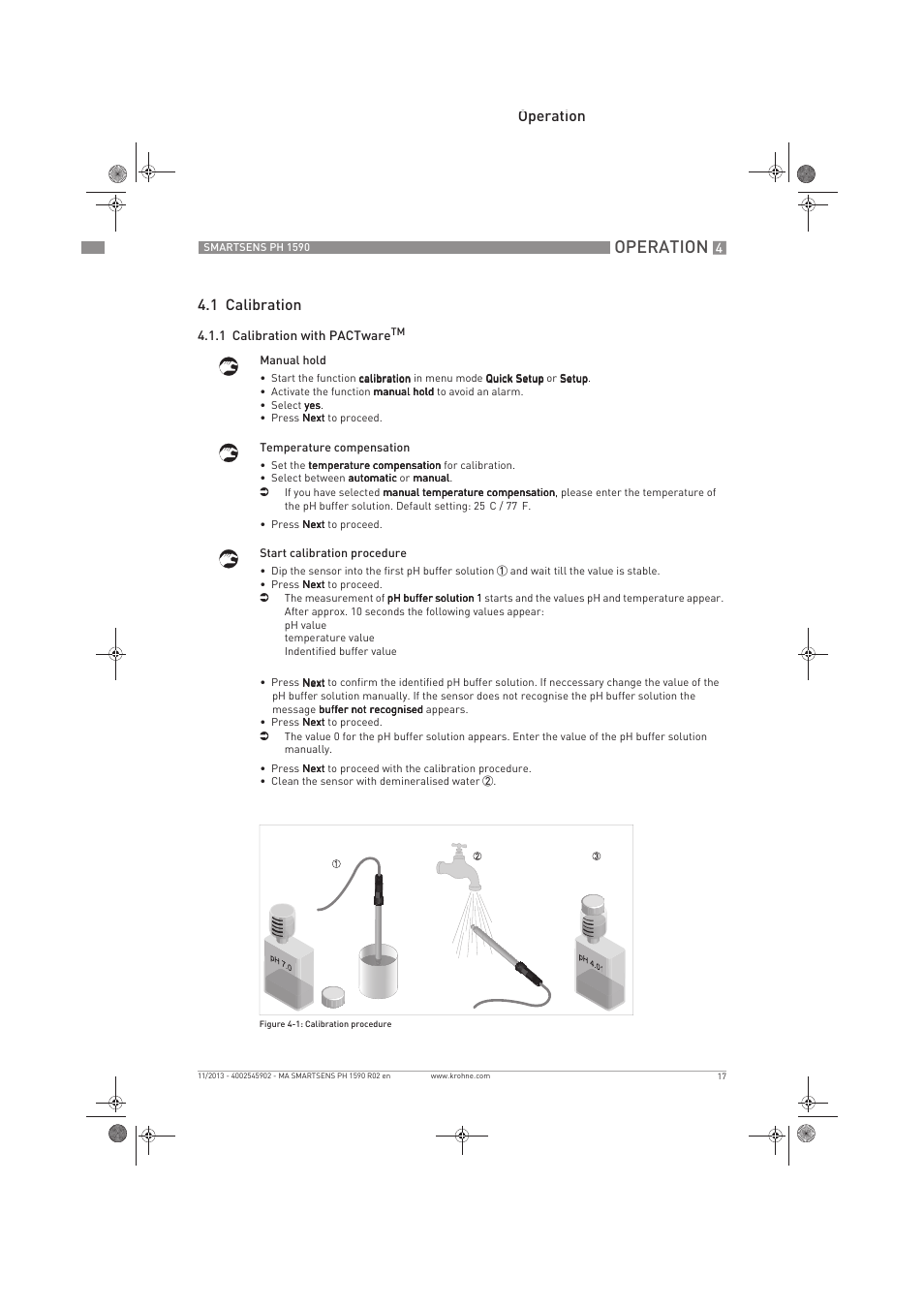 Operation, Operation 4.1 calibration | KROHNE SMARTSENS PH 1590 EN User Manual | Page 17 / 44