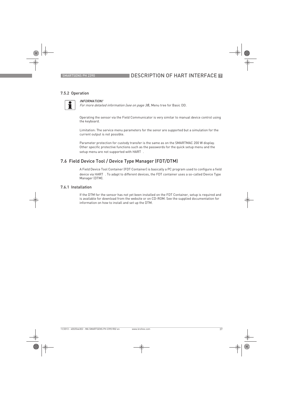 Description of hart interface | KROHNE SMARTSENS PH 2390 EN User Manual | Page 37 / 44