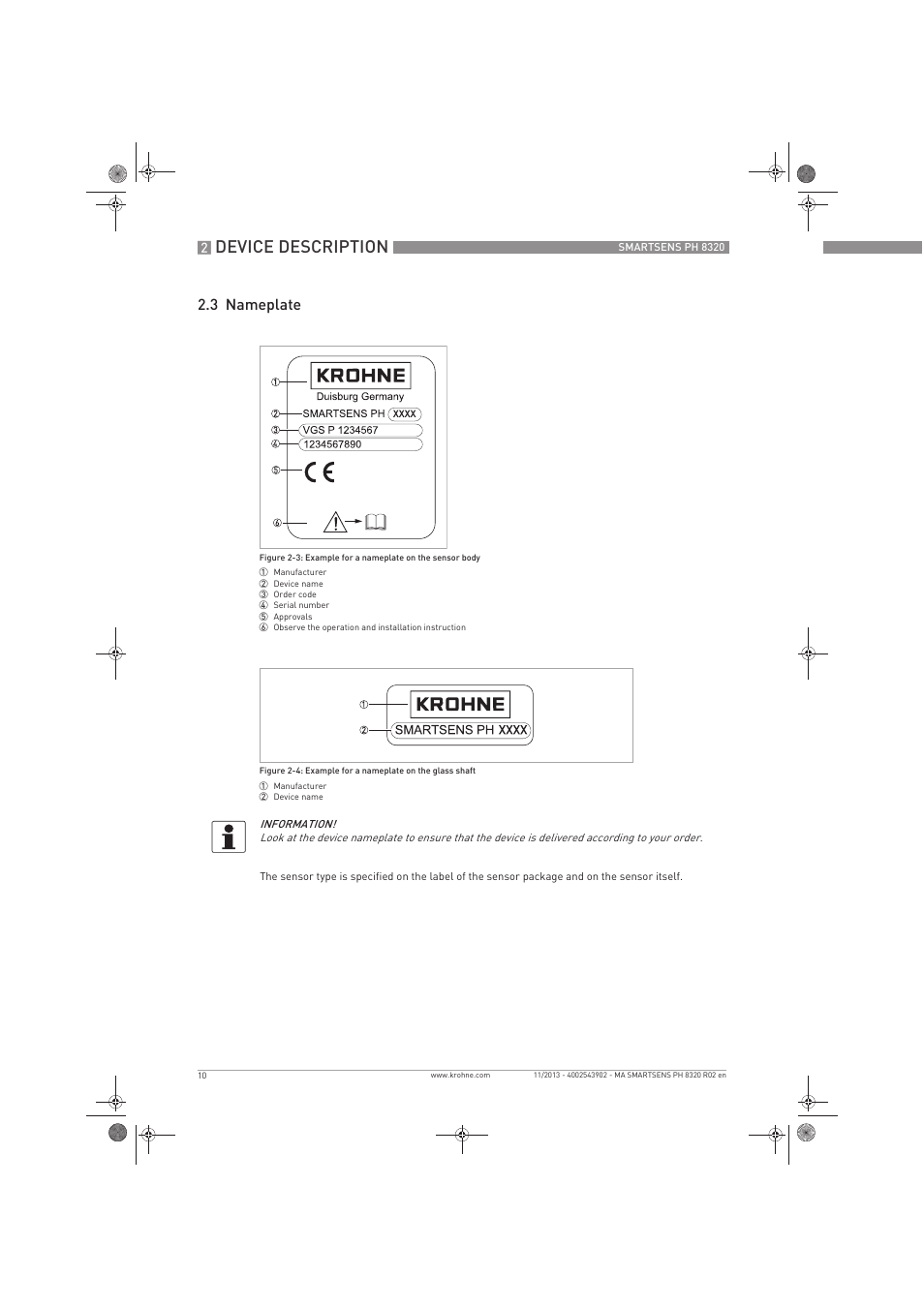 Device description, 3 nameplate | KROHNE SMARTSENS PH 8320 EN User Manual | Page 10 / 44