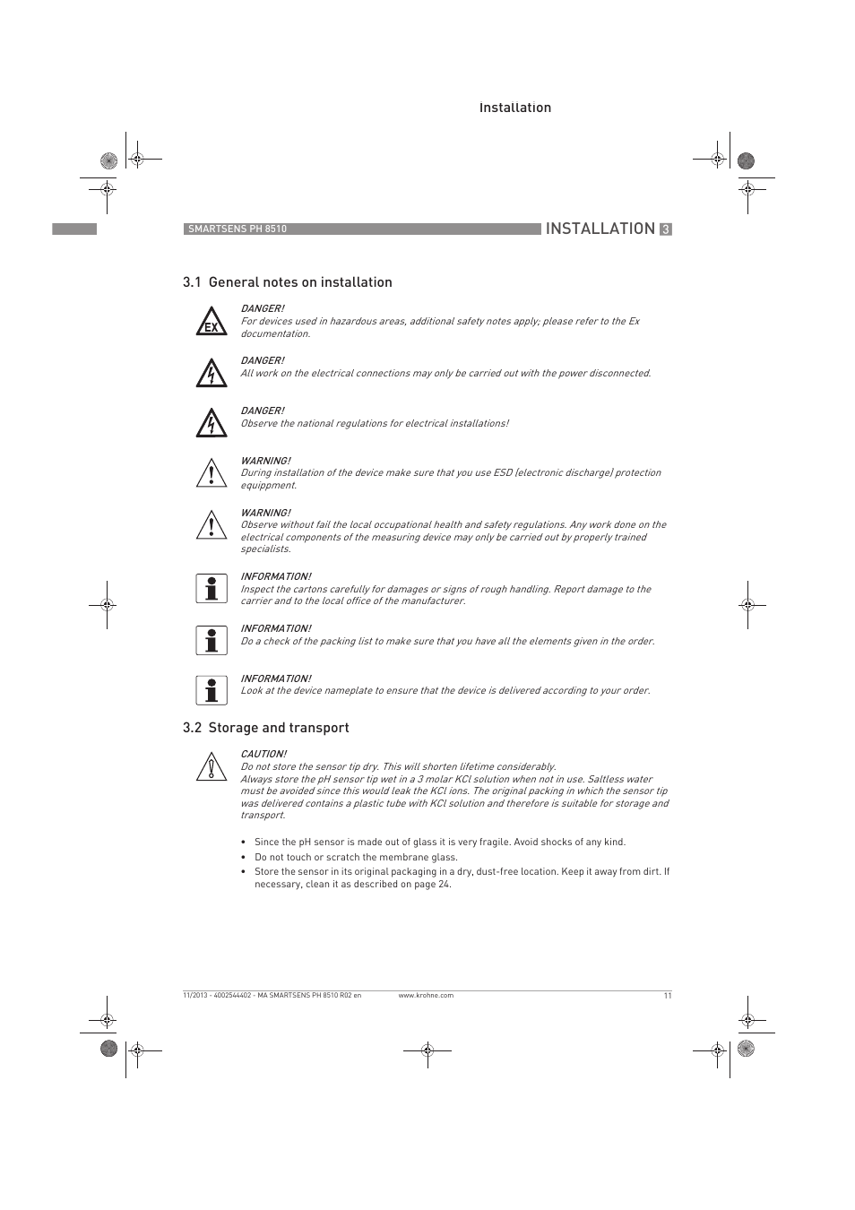 Installation | KROHNE SMARTSENS PH 8510 EN User Manual | Page 11 / 44