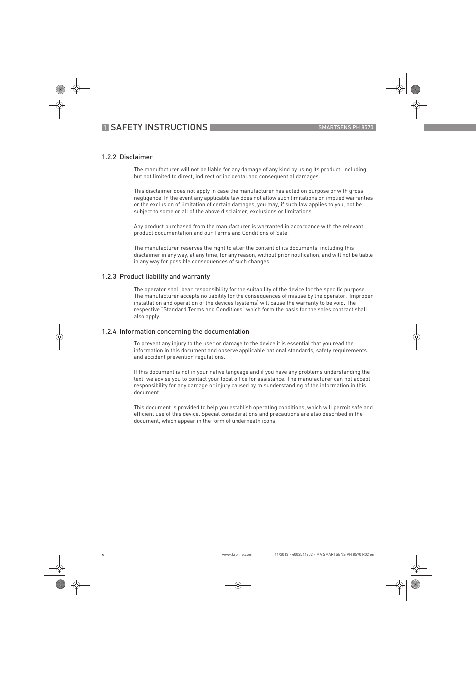 Safety instructions | KROHNE SMARTSENS PH 8570 EN User Manual | Page 6 / 44