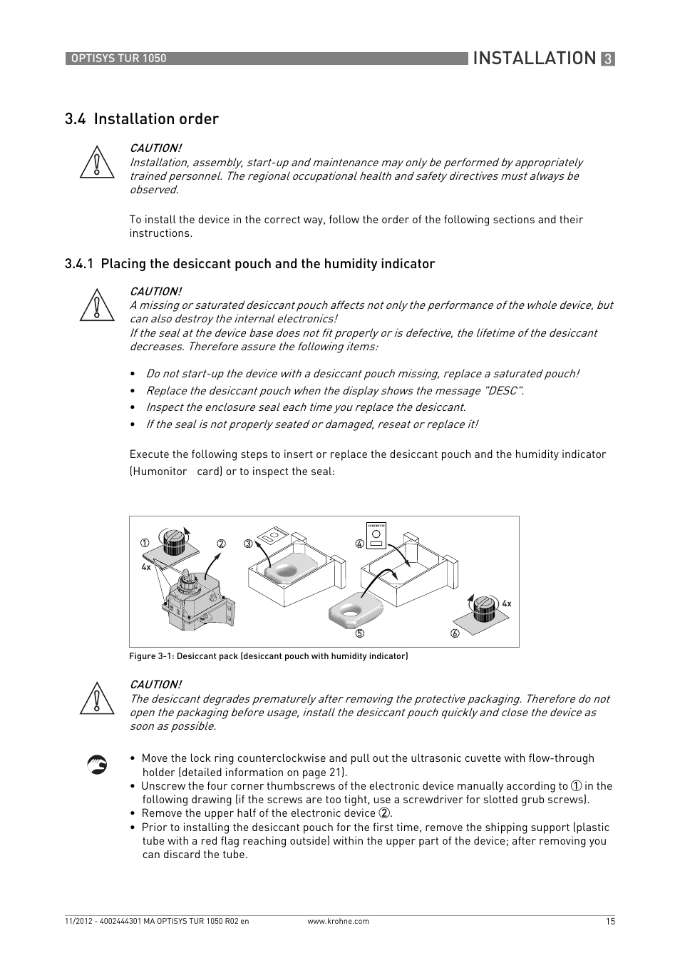 4 installation order, Installation | KROHNE OPTISYS TUR 1050 EN User Manual | Page 15 / 60