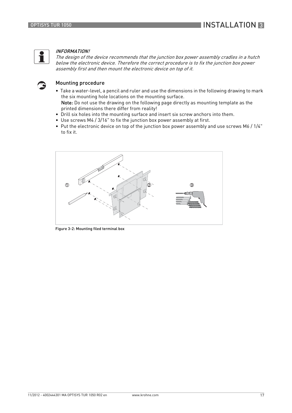 Installation | KROHNE OPTISYS TUR 1050 EN User Manual | Page 17 / 60