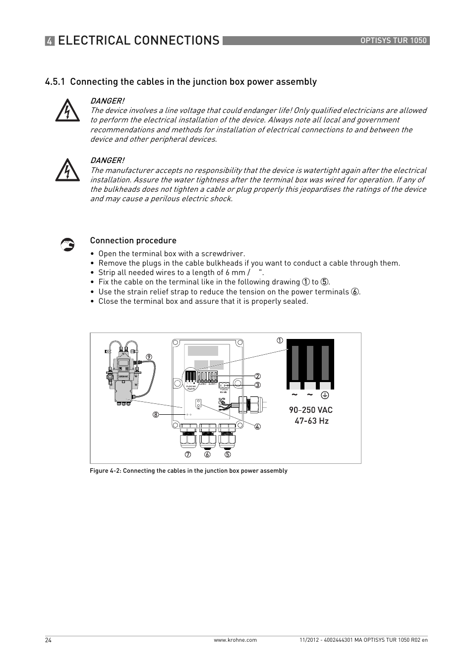 Electrical connections | KROHNE OPTISYS TUR 1050 EN User Manual | Page 24 / 60