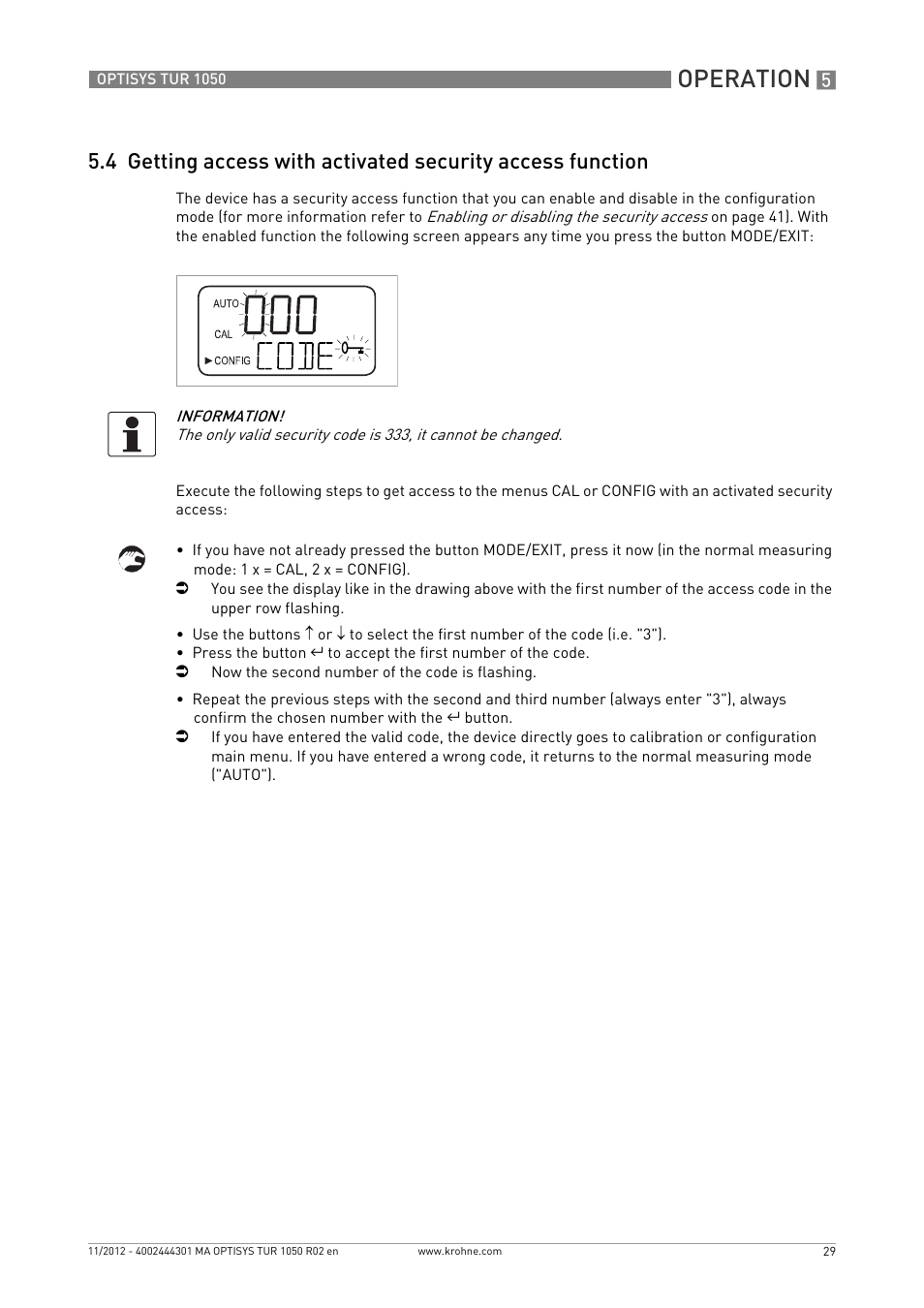 Operation | KROHNE OPTISYS TUR 1050 EN User Manual | Page 29 / 60