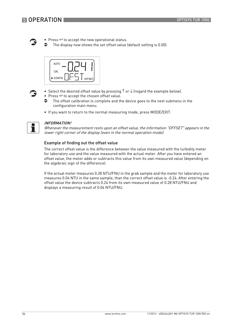 Operation | KROHNE OPTISYS TUR 1050 EN User Manual | Page 34 / 60