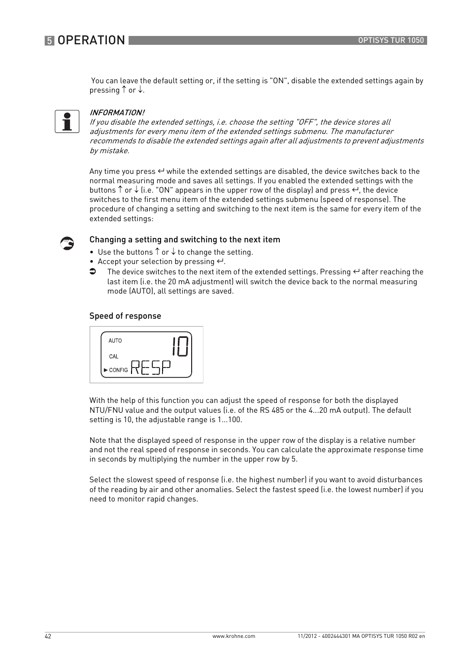 Operation | KROHNE OPTISYS TUR 1050 EN User Manual | Page 42 / 60