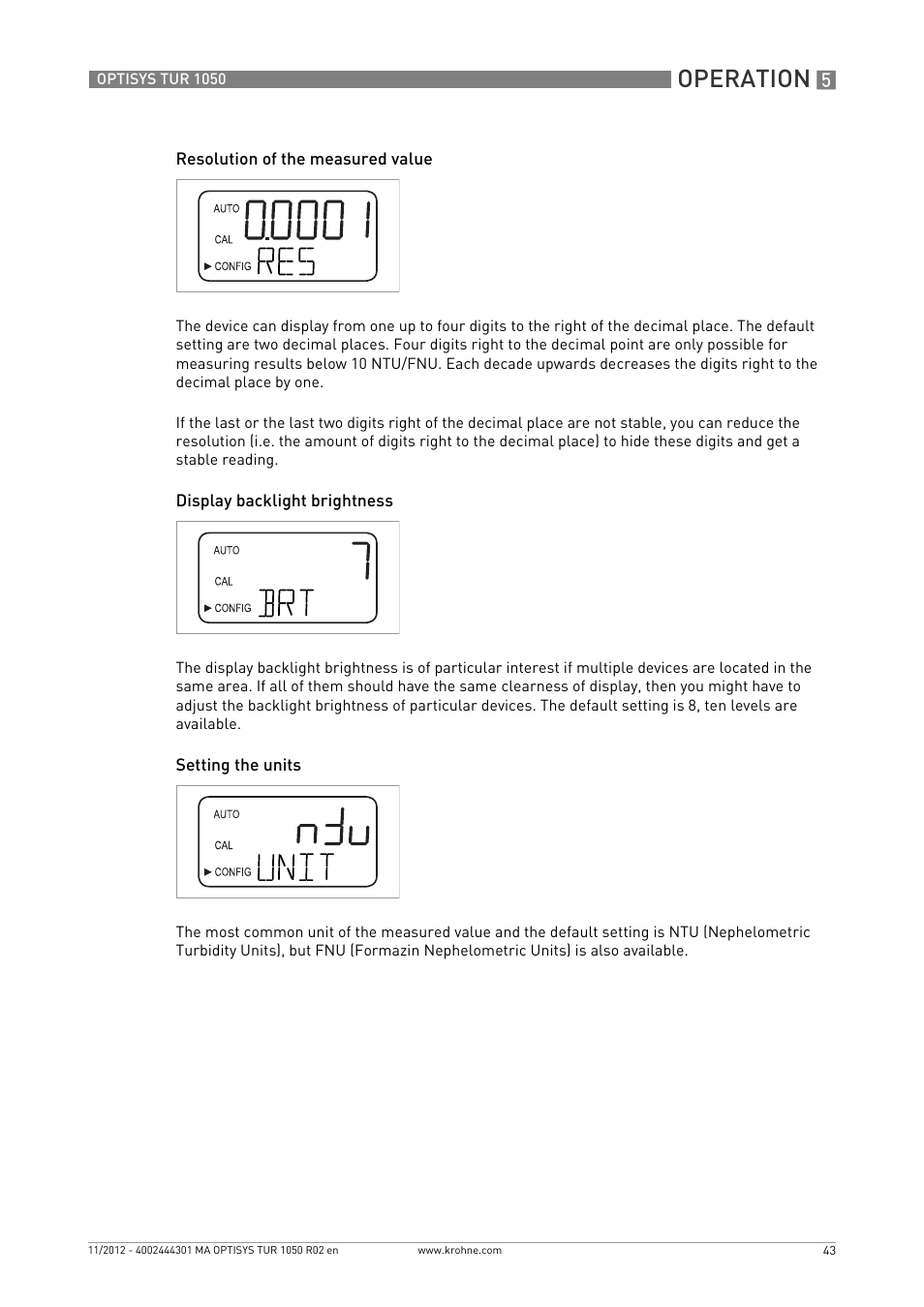 Operation | KROHNE OPTISYS TUR 1050 EN User Manual | Page 43 / 60