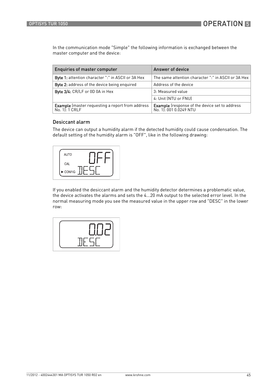 Operation | KROHNE OPTISYS TUR 1050 EN User Manual | Page 45 / 60