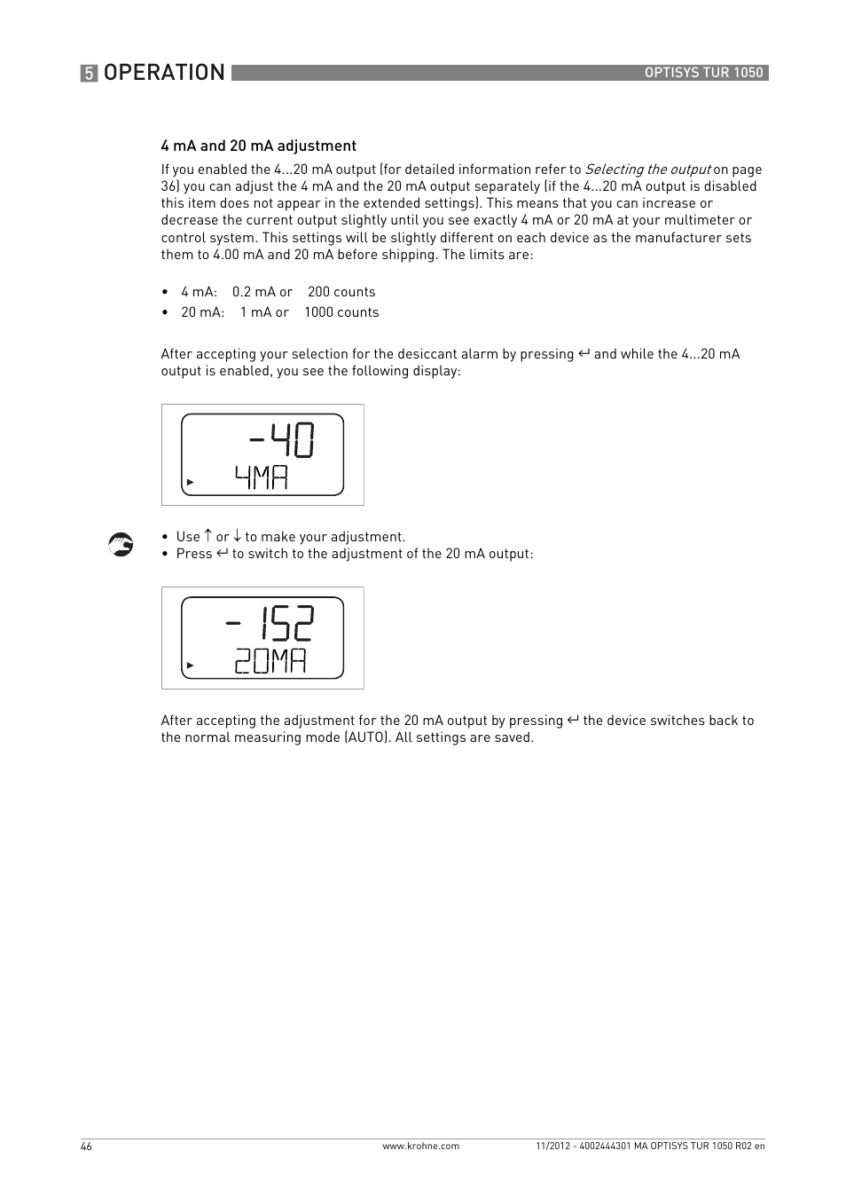 Operation | KROHNE OPTISYS TUR 1050 EN User Manual | Page 46 / 60