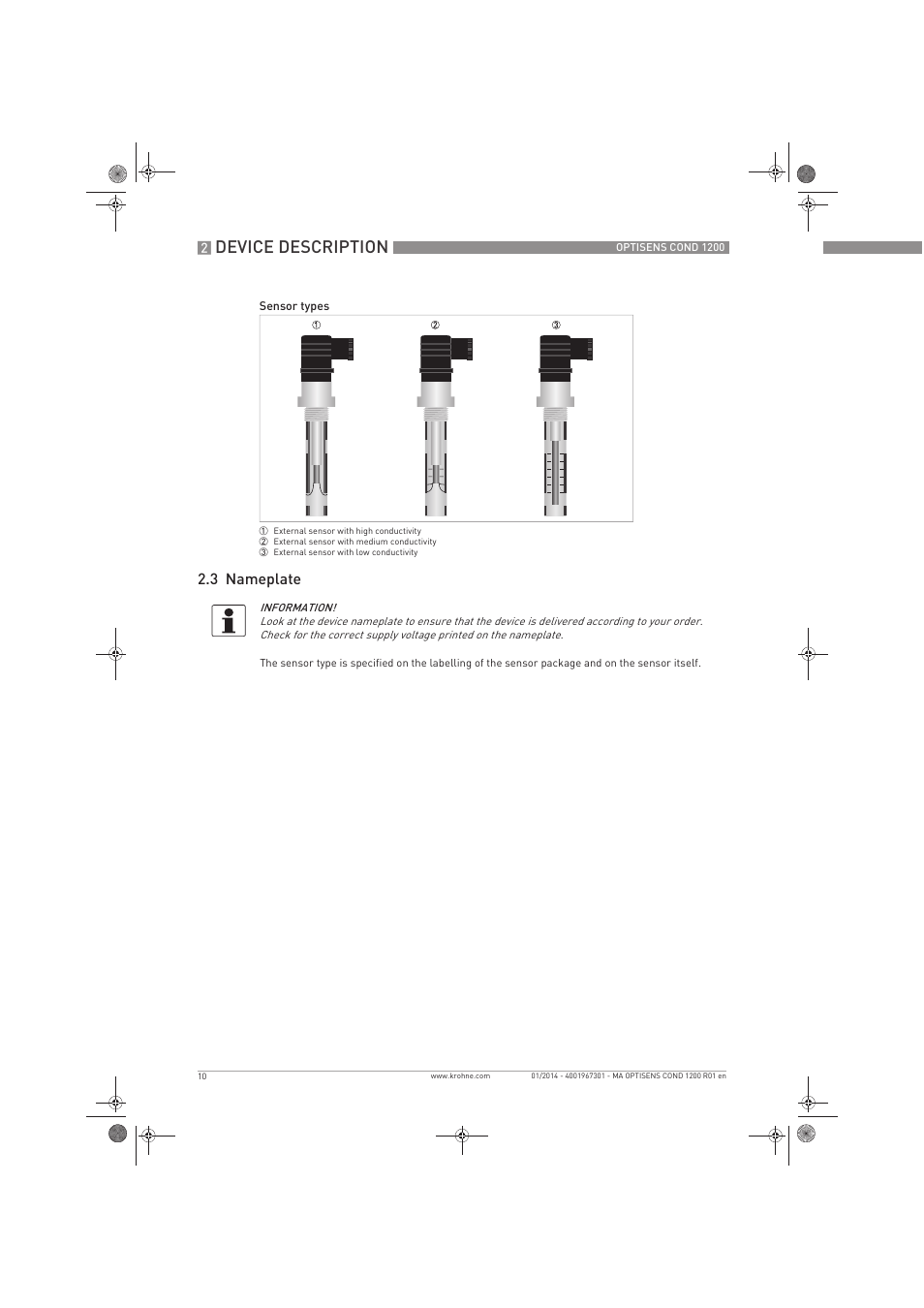 Device description, 3 nameplate | KROHNE OPTISENS COND 1200 EN User Manual | Page 10 / 44