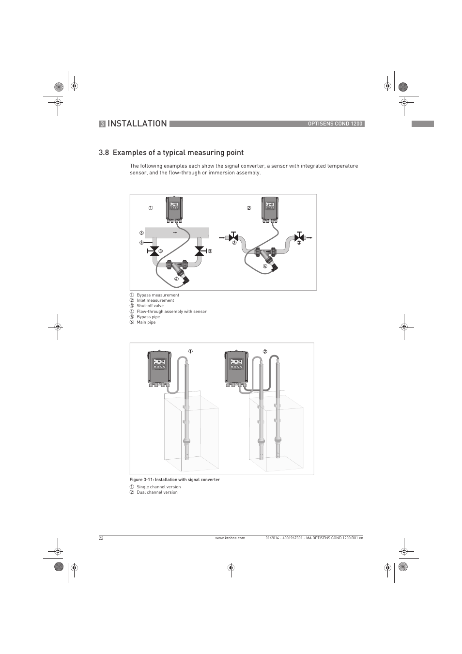 Installation, 8 examples of a typical measuring point | KROHNE OPTISENS COND 1200 EN User Manual | Page 22 / 44