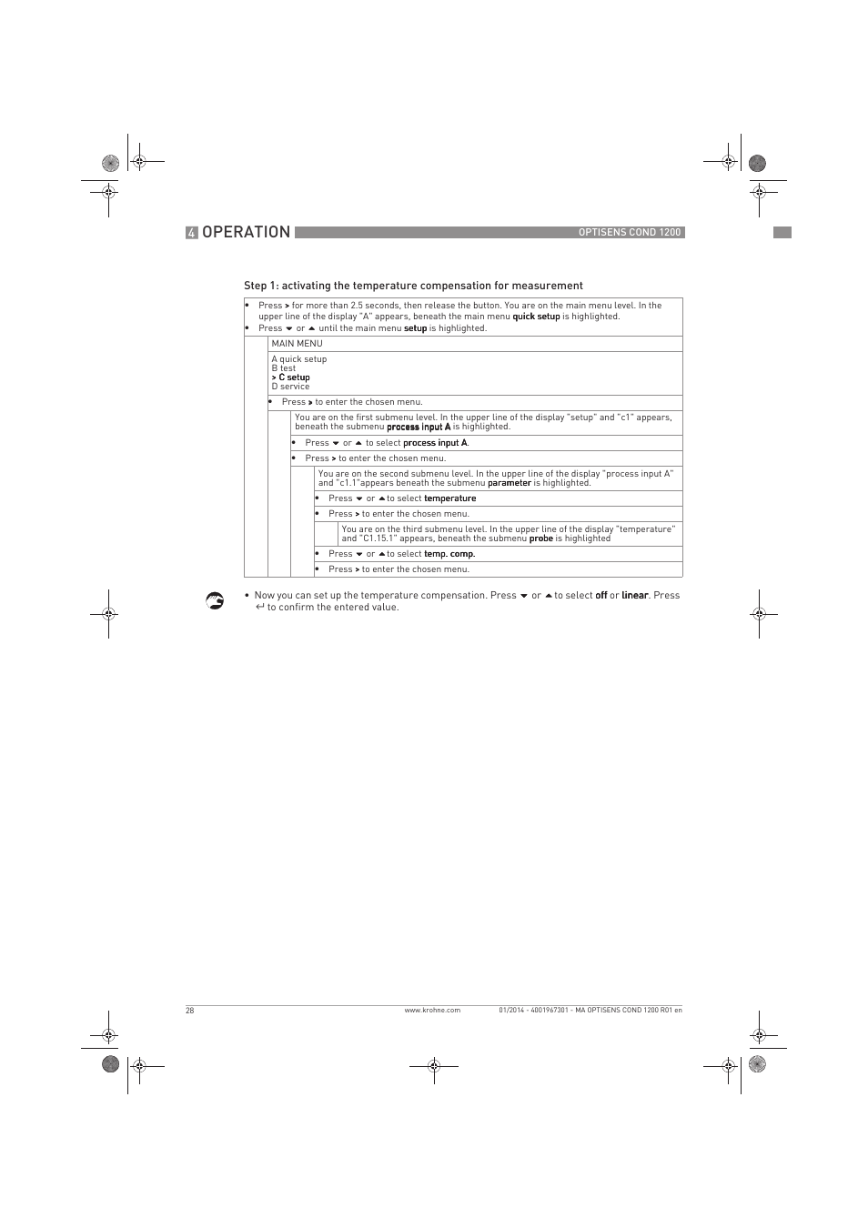 Operation | KROHNE OPTISENS COND 1200 EN User Manual | Page 28 / 44