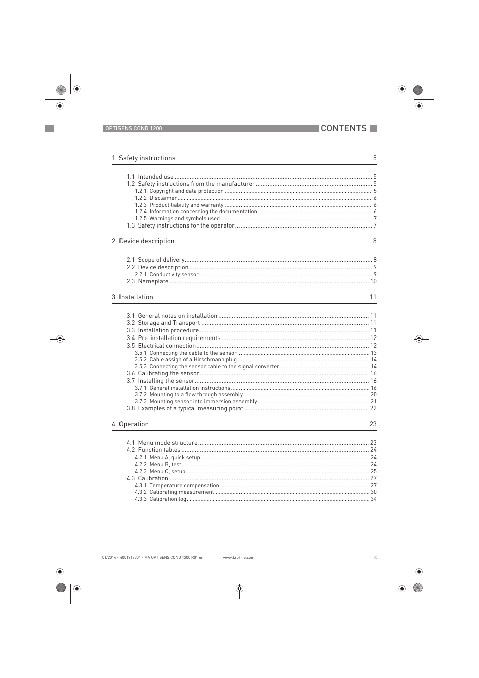 KROHNE OPTISENS COND 1200 EN User Manual | Page 3 / 44