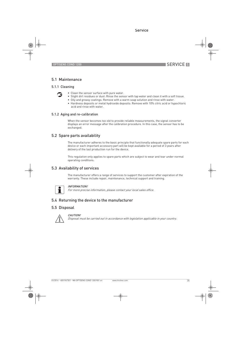 Service | KROHNE OPTISENS COND 1200 EN User Manual | Page 35 / 44